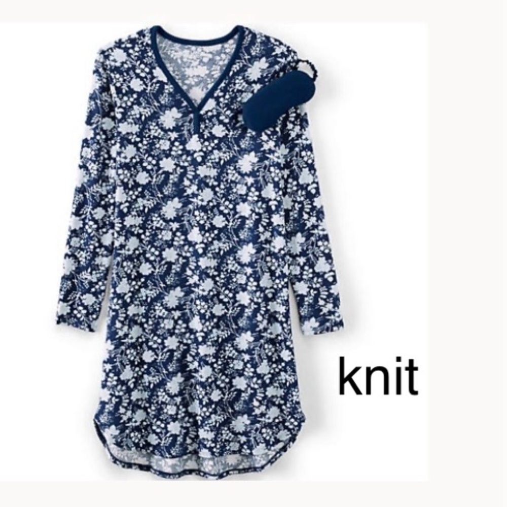 LandsEnd Women's Cozy Gown Sleep Set - Shirt Gown and Mask, Soft and Plush